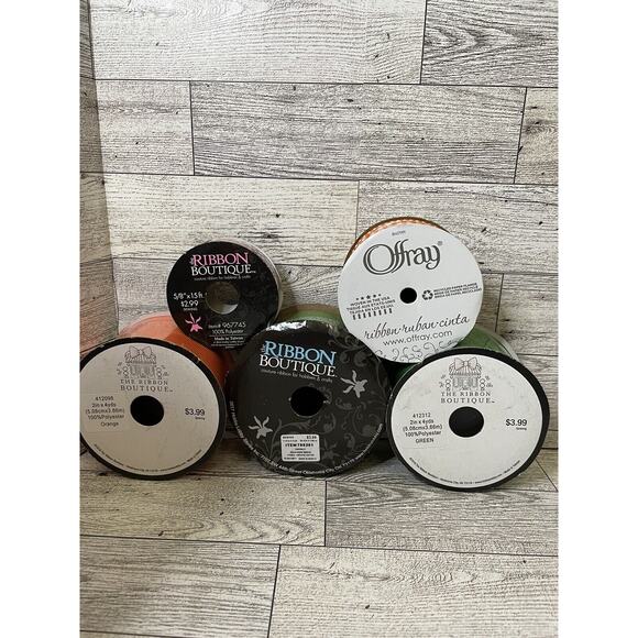 Ribbon Mixed Lot 5 Rolls Green Orange Pumpkins NOS - Picture 2 of 4